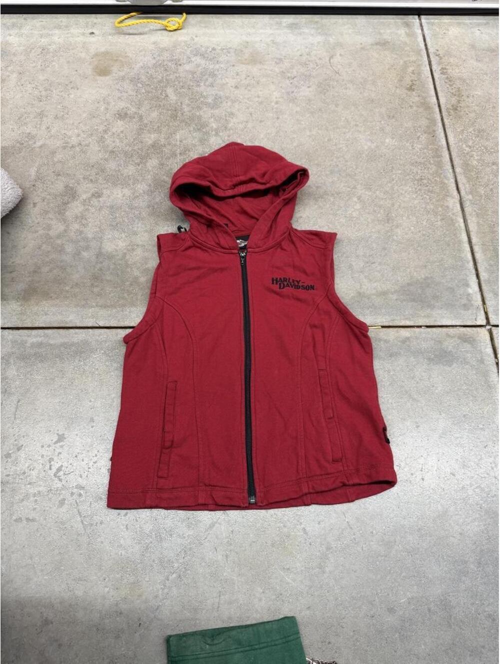vintage harley davidson red and black zip up hooded vest size medium WOMENS